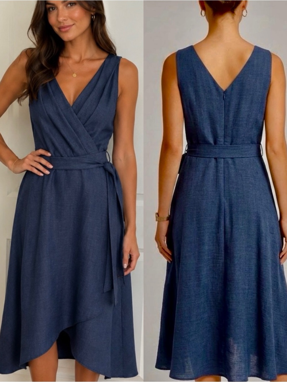 DKNY Sleeveless Wrap Midi Dress in Blue Size 4 NWOT